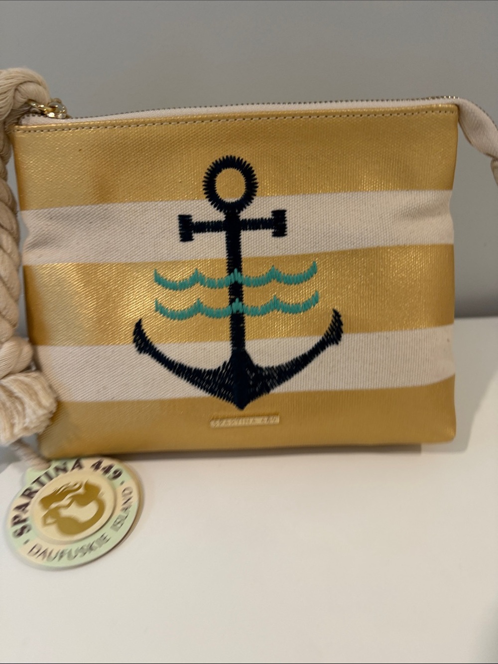 Spartina 449 Gold, White & Navy Anchor Wristlet
